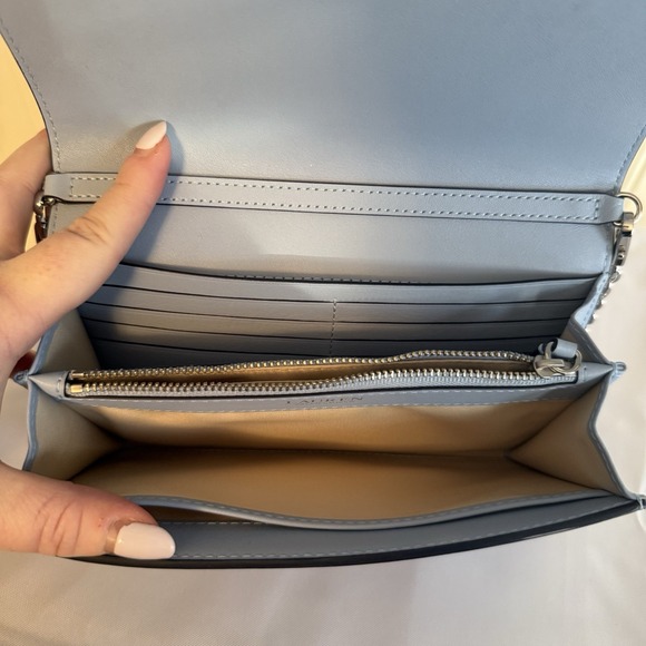 Lauren Ralph Lauren Light Baby Blue Leather Adair Wallet Chain Crossbody Bag - Picture 7 of 16